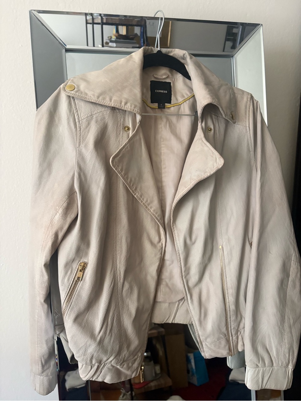 Express Women's Cream Leather Moto Jacket